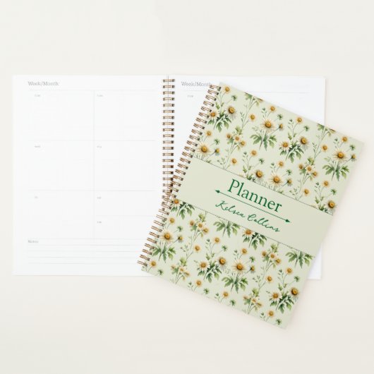 Personalised Vintage Daisy Sage Green Planner (Display)