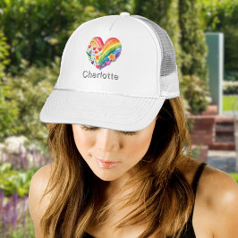 Personalised Watercolor Rainbow Heart Name Trucker Pet