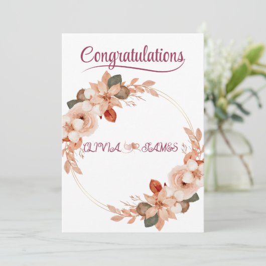 Personalised Wedding Floral Card | Newly Married  Kaart (Staand voorkant)