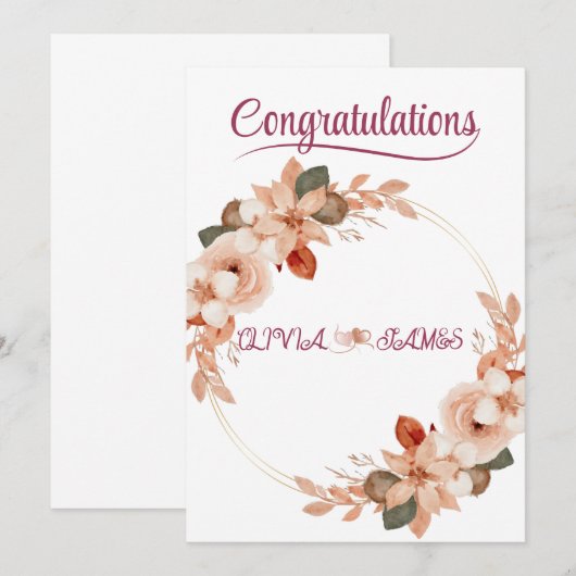 Personalised Wedding Floral Card | Newly Married  Kaart (Voorkant / Achterkant)