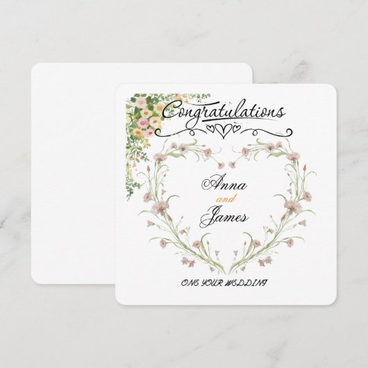 Personalised Wedding Floral Card | Newly Married Kaart (Voorkant / Achterkant)