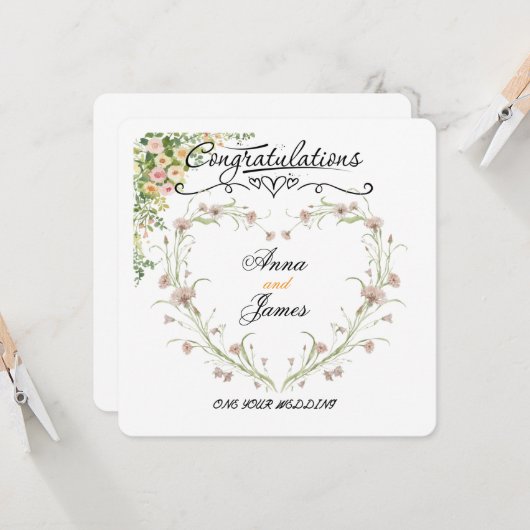 Personalised Wedding Floral Card | Newly Married Kaart (Voorkant / Achterkant in situ)