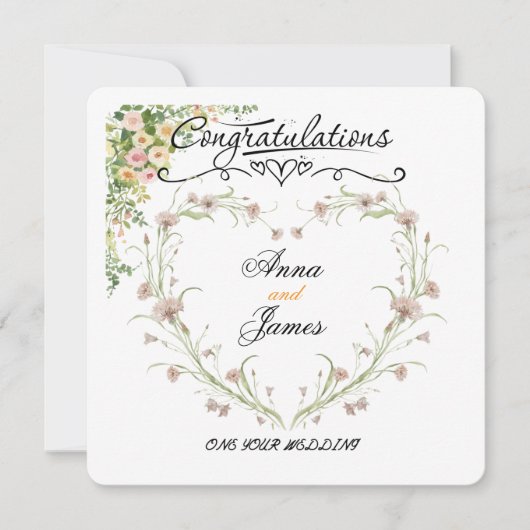Personalised Wedding Floral Card | Newly Married Kaart (Voorkant)