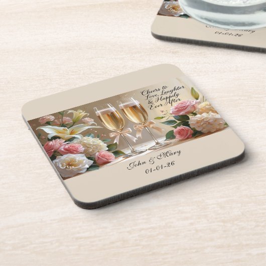Personalised Wedding Hard plastic coaster Bier Onderzetter (Linkerzijde)