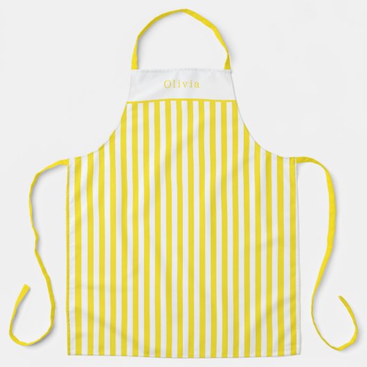 Personalised Yellow And White Stripe Pattern Apron Schort (Voorkant)