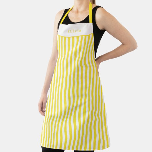 Personalised Yellow And White Stripe Pattern Apron Schort (Insitu)