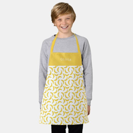Personalised Yellow Banana Pattern Apron. Schort (Gedragen)