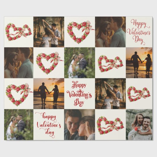 Personaliseer 10 foto's Gelukkige Valentijnsdag Re Cadeaupapier (Vlak)