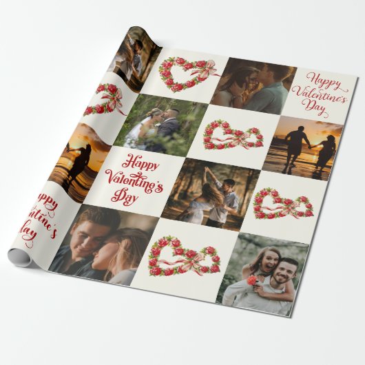 Personaliseer 10 foto's Gelukkige Valentijnsdag Re Cadeaupapier (Uitgerold)