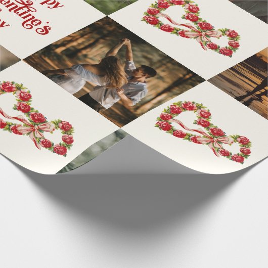 Personaliseer 10 foto's Gelukkige Valentijnsdag Re Cadeaupapier (Hoek)