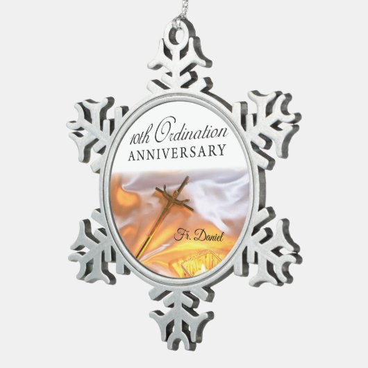 Personaliseer, 10e Jubileum voor bestellingen, Kru Tin Sneeuwvlok Ornament (Rechts)