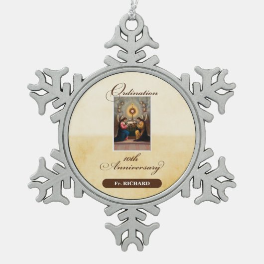 Personaliseer, 10th Ordination Jubileum Angels Tin Sneeuwvlok Ornament (Voorkant)