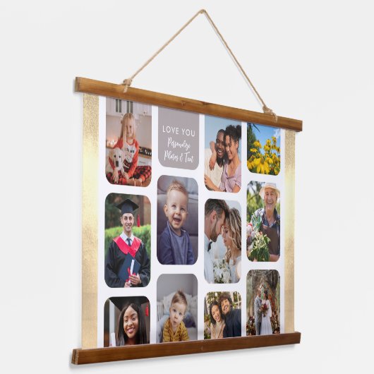 Personaliseer 11 foto's Modern Chic Elegante Liefd Hangend Wandkleed (Gebogen)