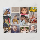 Personaliseer 11 foto's taupe modern Love You Mom Briefkaart (Voorkant)