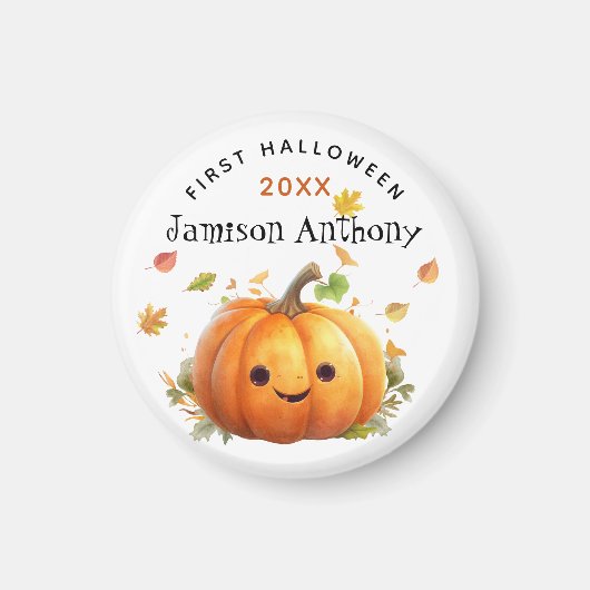 Personaliseer 1e Halloween Schattigee pompoenblade Magneet (Voorkant)