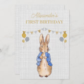 Personaliseer 1e Verjaardag Peter de Konijn Invita Kaart (Voorkant / Achterkant)
