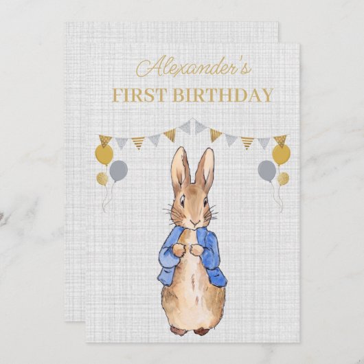 Personaliseer 1e Verjaardag Peter het Konijn Kaart (Voorkant / Achterkant)