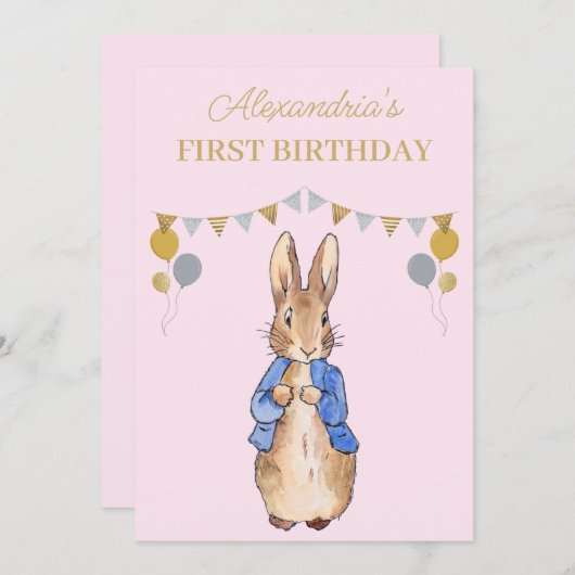 Personaliseer 1e Verjaardag Peter het Konijn Kaart (Voorkant / Achterkant)