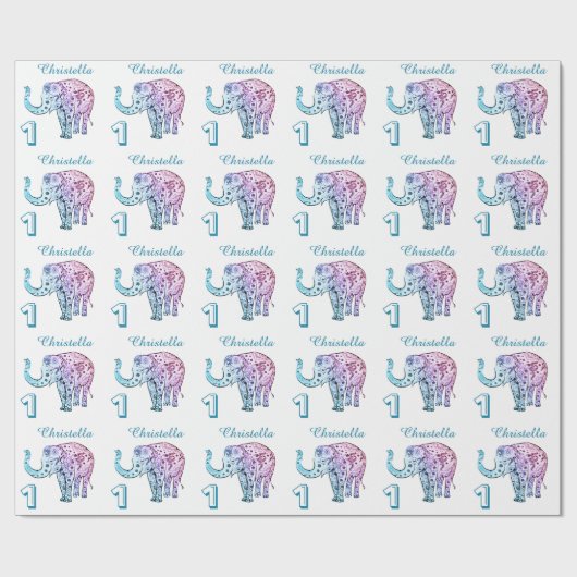 Personaliseer 1st Birthday-olifant Cadeaupapier (Vlak)