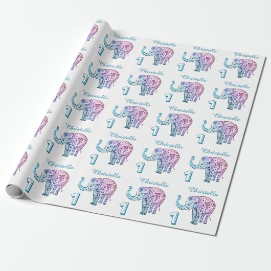 Personaliseer 1st Birthday-olifant Cadeaupapier (Uitgerold)