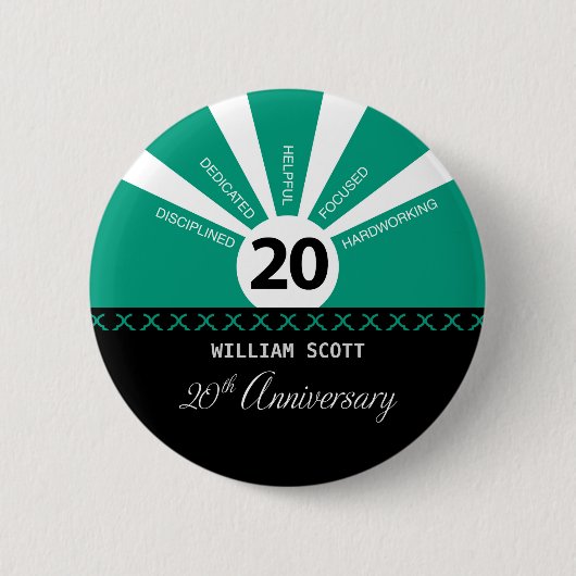 Personaliseer, 20e jaar Jubileum Bedrijfspersoneel Ronde Button 5,7 Cm (Voorkant)