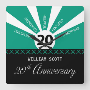 Personaliseer, 20e jaar Jubileum Bedrijfspersoneel Vierkante Klok