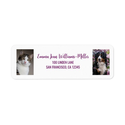 Personaliseer 2 foto's Cat Dog Modern Retour Adres Etiket (Voorkant)