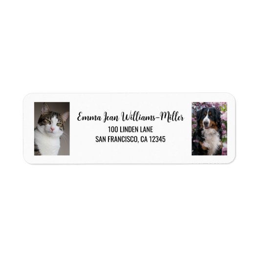 Personaliseer 2 foto's Cat Dog Modern Retour Adres Etiket (Voorkant)