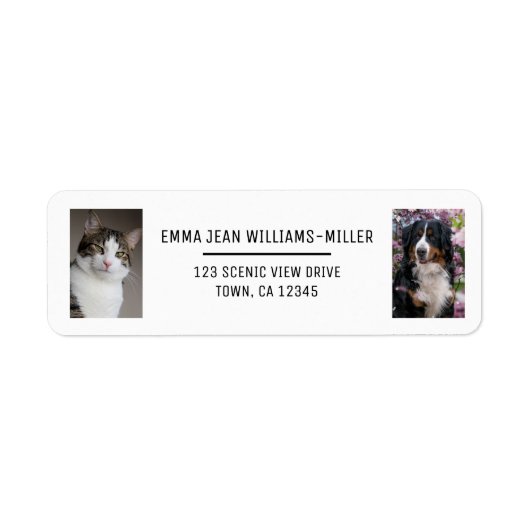 Personaliseer 2 foto's Cat Dog Modern Retour Adres Etiket (Voorkant)