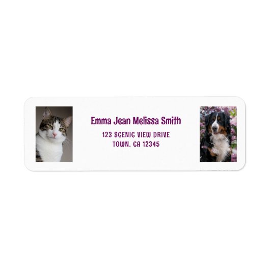 Personaliseer 2 foto's Cat Dog Modern Retour Adres Etiket (Voorkant)