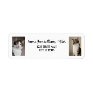 Personaliseer 2 foto's w / Cat Modern Retouradres Etiket