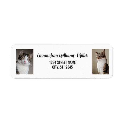 Personaliseer 2 foto's w / Cat Modern Retouradres Etiket (Voorkant)