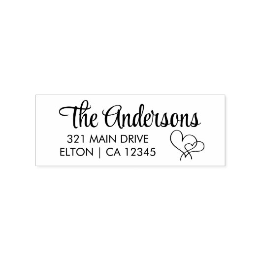 Personaliseer 2 Hearts Script Return-adres Rubberstempel (Afrduk)