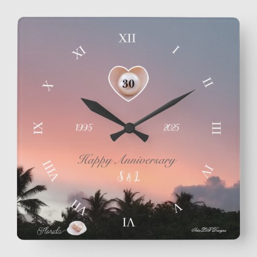 Personaliseer 30th Pearl Wedding Jubileum Vierkante Klok (Voorkant)