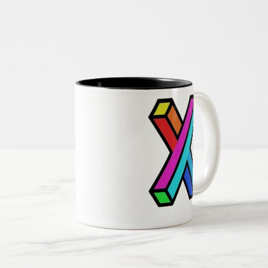 Personaliseer 3D kleurrijke moderne Monogram initi Tweekleurige Koffiemok (Voorkant rechts)