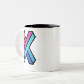 Personaliseer 3D kleurrijke moderne Monogram initi Tweekleurige Koffiemok (Voorkant links)