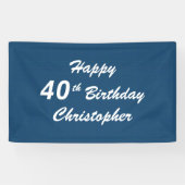 Personaliseer 40e Gelukkige Verjaardagsnaam Blauw  Spandoek (Horizontaal)