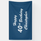 Personaliseer 40e Gelukkige Verjaardagsnaam Blauw  Spandoek (Verticaal)