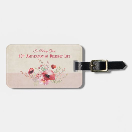 Personaliseer, 40e Jubileum Nun, Roze en Bagagelabel (Voorkant horizontaal)