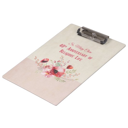 Personaliseer, 40e Jubileum Nun, Roze en Klembord (Gekanteld)