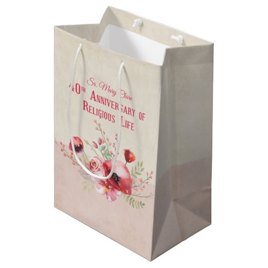 Personaliseer, 40e Jubileum Nun, Roze en Medium Cadeauzakje (Voorkant Gekanteld)