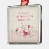 Personaliseer, 40e Jubileum Nun, Roze en Metalen Ornament (Links)