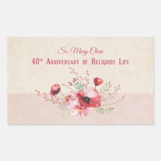 Personaliseer, 40e Jubileum Nun, Roze en Rechthoekige Sticker (Voorkant)