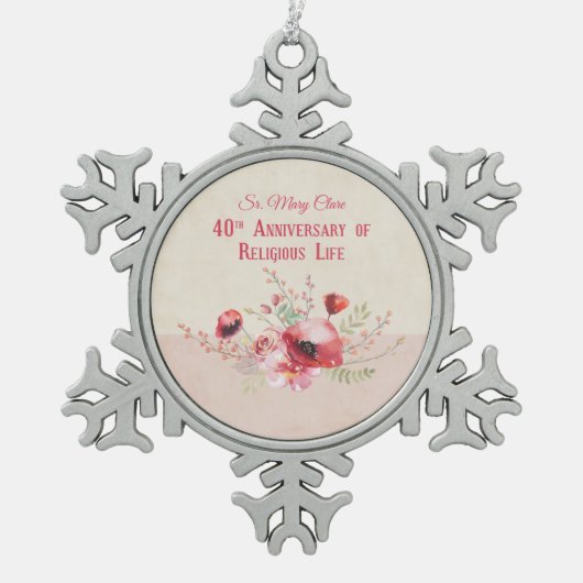 Personaliseer, 40e Jubileum Nun, Roze en Tin Sneeuwvlok Ornament (Voorkant)