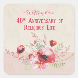Personaliseer, 40e Jubileum Nun, Roze en Vierkante Sticker