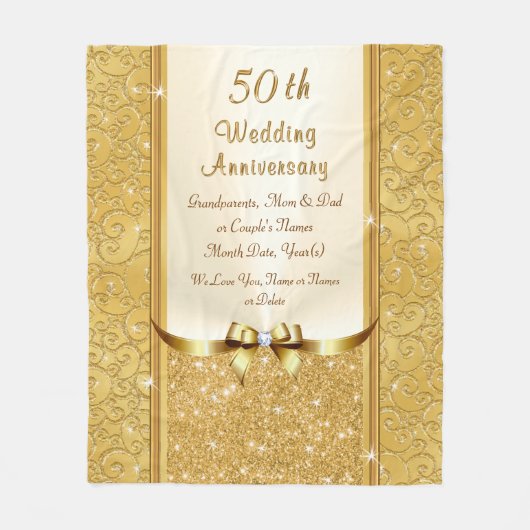Personaliseer 50th Wedding Jubileum Throw Blanket Fleece Deken (Voorkant)