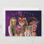 Personaliseer 5 Foto Masquerade Masks Mardi Gras Kaart (Voorkant)