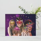 Personaliseer 5 Foto Masquerade Masks Mardi Gras Kaart (Staand voorkant)