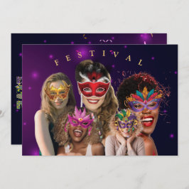 Personaliseer 5 Foto Masquerade Masks Mardi Gras Kaart