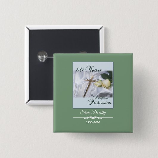 Personaliseer, 60 jaar religieus beroep vierkante button 5,1 cm (Voorkant /achterkant)